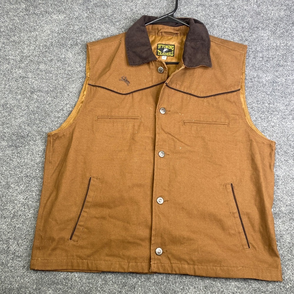 Wyoming Traders Mens Western Canvas Vest Corduroy Collar Large Cowboy Ranch